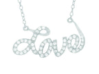Finejewelers Silver Rhodium Finish Shiny Cable Chain Love Pendant Necklace White Cubic Zirconia