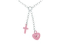 Finejewelers Silver Rhodium Shiny Cable Link Necklace Small Puffed Rose Heart and Cross Dangle Charm