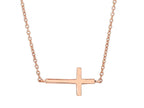 Finejewelers Silver with Rose Finish Shiny Sideways Cross Anchored On Cable Link Necklace