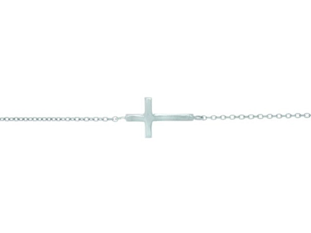 Finejewelers Silver with Rhodium Finish Shiny Sideways Cross Anchored On Cable Link Bracelet