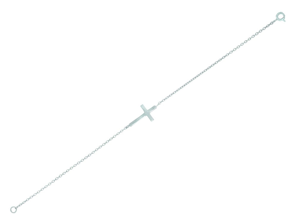 Finejewelers Silver with Rhodium Finish Shiny Sideways Cross Anchored On Cable Link Bracelet