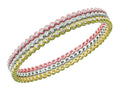 Finejewelers Sterling Silver Rhodium, Rose and Yellow Finish Set Of 3 Tri-Color Round Slip On Bangle CZ's