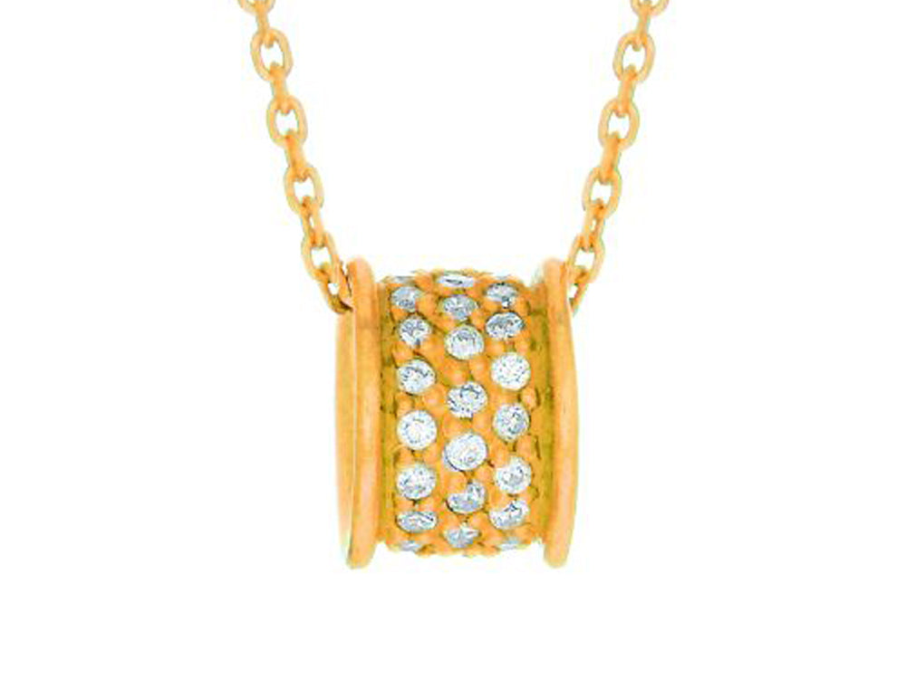 Finejewelers Silver 18 Yellow Finish Barrel Shape Slide with CZ Pendant Necklace