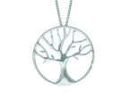 Finejewelers Silver 18 Rhodium Finish Shiny Tree In Round Pendant Necklace