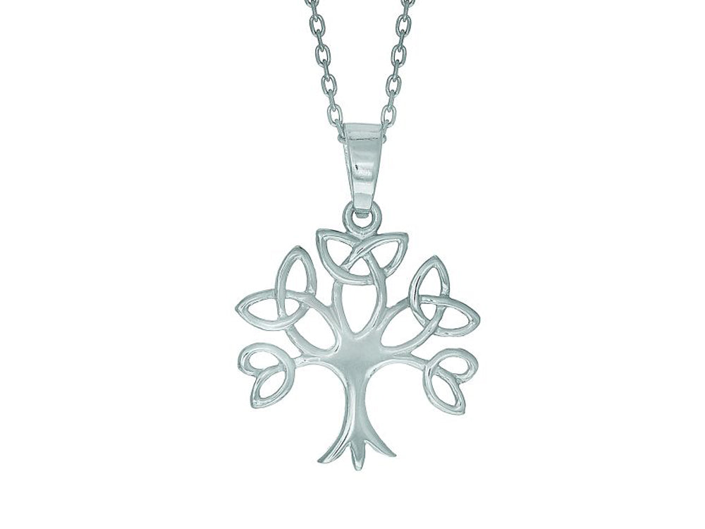Finejewelers Silver 18 Rhodium Finish Shiny Trinity Tree Pendant Necklace