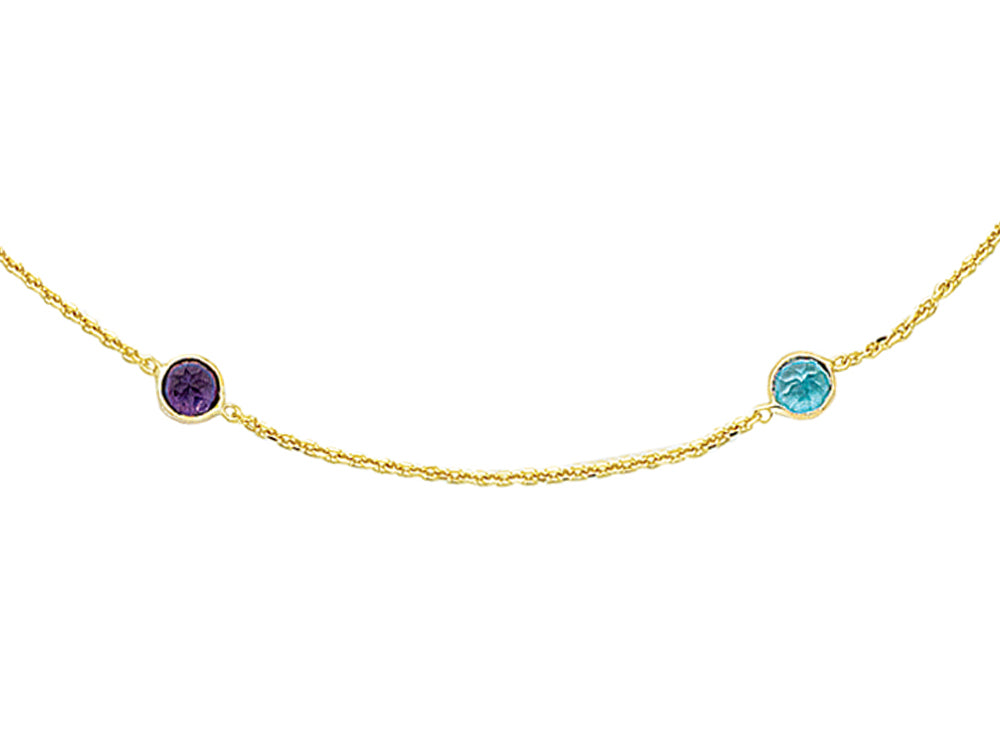 Finejewelers 14k Yellow Gold Shiny Cable Chain Link Necklace with Multi Color Round Simulated Stones