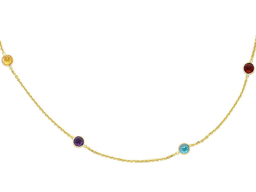Finejewelers 14k Yellow Gold Shiny Cable Chain Link Necklace with Multi Color Round Simulated Stones