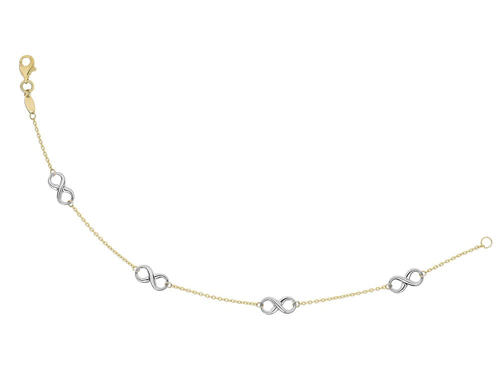 Finejewelers 14k Yellow and White Gold Cable Chain with 4 Infinity Charms  Bracelet