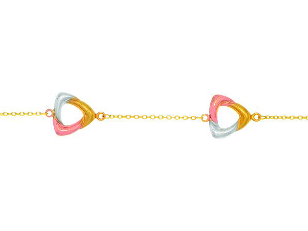 Finejewelers 14k Yellow, Rose and White Gold Shiny Cable Chain Bracelet with 4 Tri-Color Open Triangles