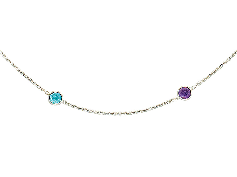 Finejewelers 14k White Gold Multi Colored Round Stationed Simulted Stones On Shiny Cable Chain Link Bracelet