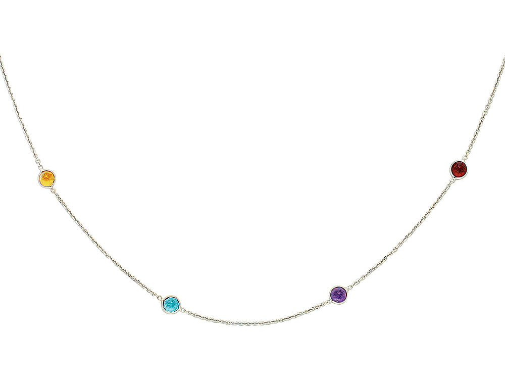 Finejewelers 14k White Gold Multi Colored Round Stationed Simulted Stones On Shiny Cable Chain Link Bracelet