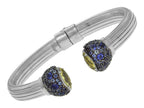 Finejewelers Sterling Silver Scored Line Cuff Bracelet with Peridot Caps Surrounded by Iolite