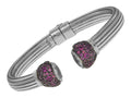 Finejewelers Sterling Silver Scored Line Cuff Bracelet with Rhodolite Stones