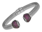 Finejewelers Sterling Silver Scored Line Cuff Bracelet with Rhodolite Stones