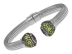 Finejewelers Sterling Silver Scored Line Cuff Bracelet with Amethyst Caps Surrounded by Peridot