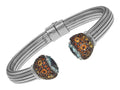 Finejewelers Sterling Silver Scored Line Cuff Bracelet with Blue Topaz Caps Surrounded by Citrine