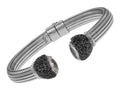 Finejewelers Sterling Silver Scored Line Cuff Bracelet with Rock Crystal Caps Surrounded by Black Spinel