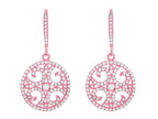 Finejewelers Silver Rose Finish Shiny Fancy Circle with Swirl Pattern Drop Earrings Studded with CZ's
