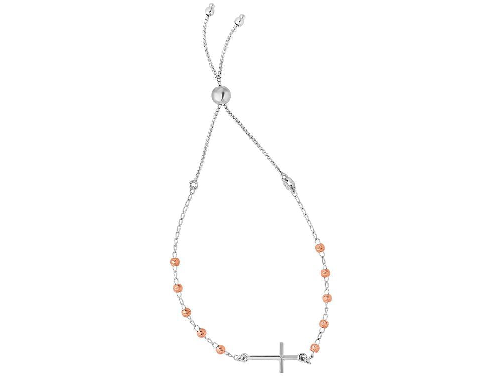 Finejewelers Rhodium Finish Sterling Silver 9.25 Adjustable Friendship Bracelet Sideways Cross Draw String Clasp