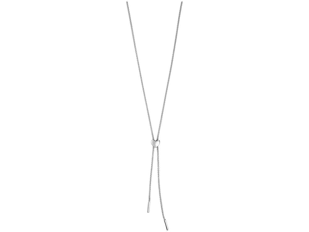 Finejewelers Rhodium Finish Sterling Silver 26 Inch Heart Adjustable Friendship Necklace Draw String Clasp