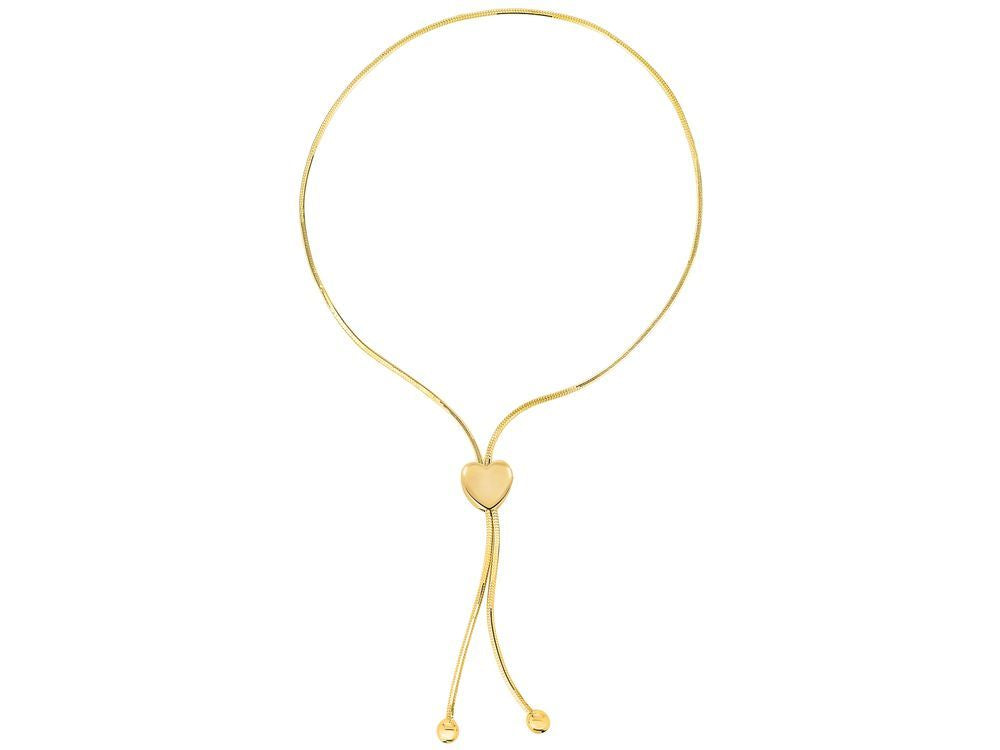Finejewelers 14k Yellow Gold 9.25 Inch Snake Lariat Friendship Adjustable Bracelet 7mm Heart Draw String Clasp