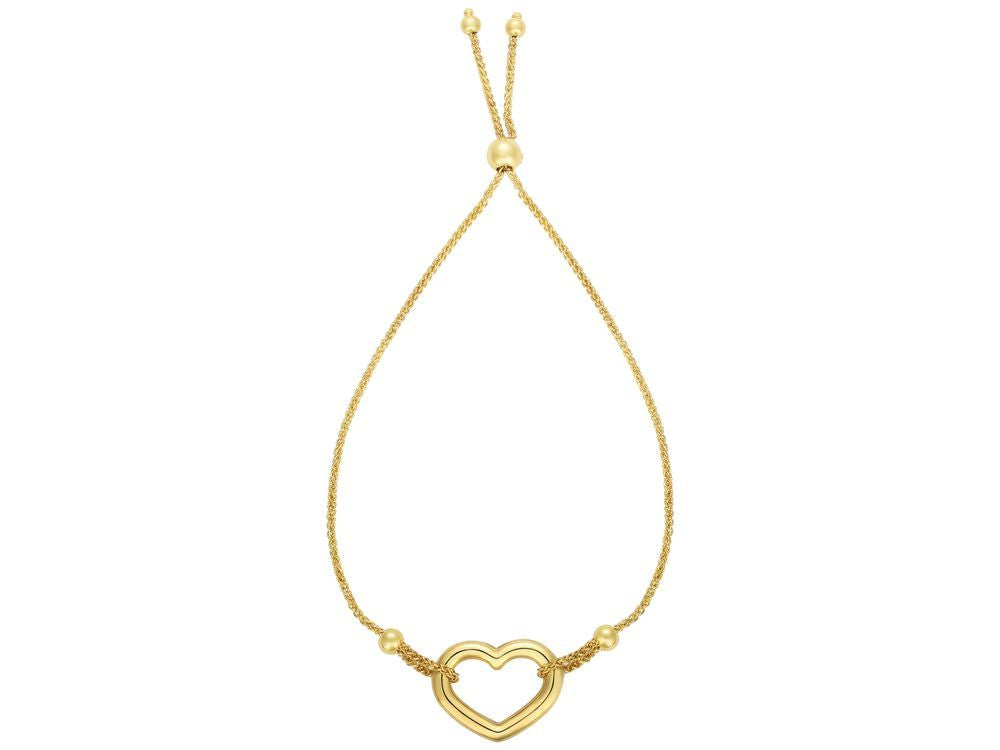 Finejewelers 14k Yellow Gold 9.25 Inch Heart Friendship Adjustable Bracelet With Draw String Clasp