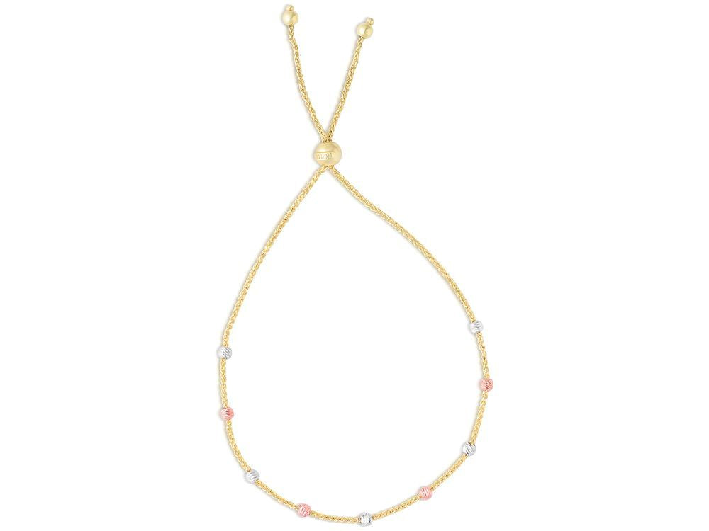 Finejewelers 14k Tri Color Gold 9.25 Inch Station Bead On Yellow Friendship Adjustable Bracelet Draw String Clasp