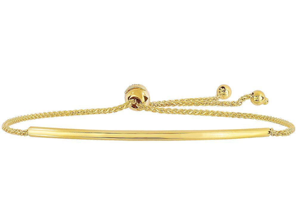 Finejewelers 14k Yellow Gold 9.25 Inch Curve Bar 0.8mm Wheat Chain Friendship Adjustable Bracelet Draw String Clasp