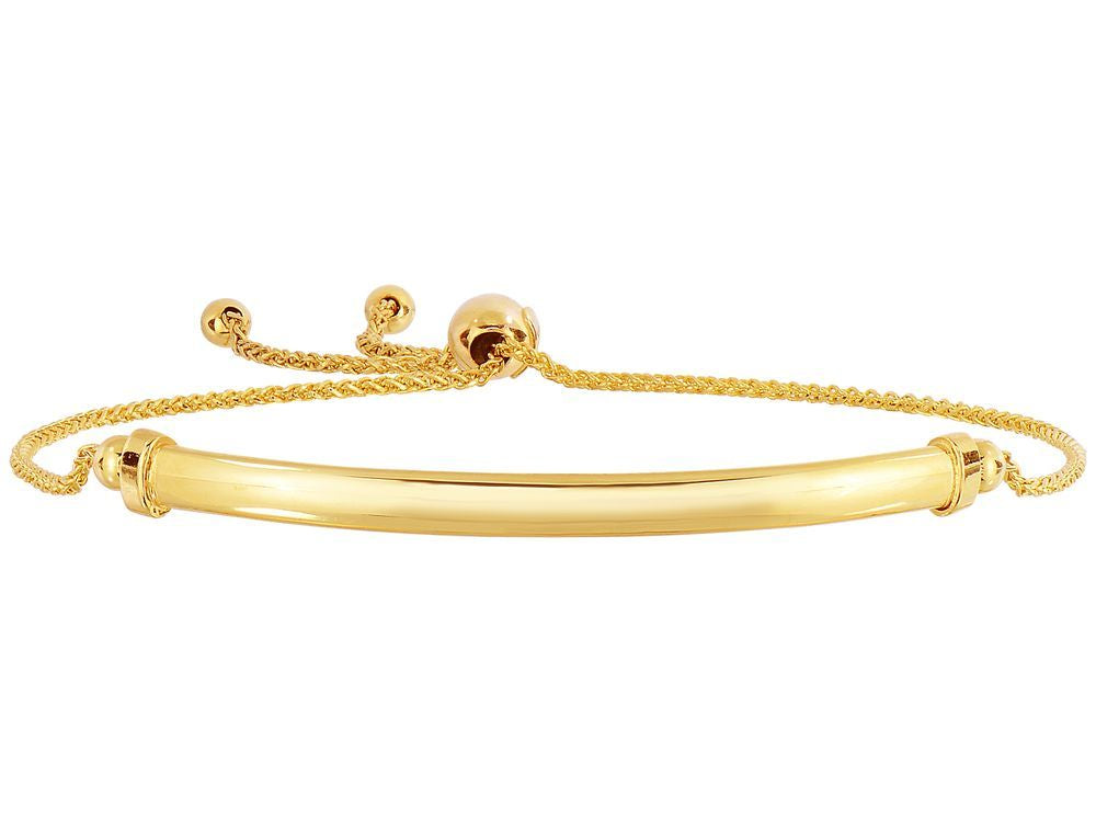 Finejewelers 14k Yellow Gold 9.25 Inch 1mm Wheat Friendship Adjustable Bracelet Curved Bar Draw String Clasp