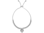 Finejewelers Sterling Silver 9.25 Inch Rhodium Bead CZ Heart Charm Friendship Adjustable Bracelet Draw String Clasp