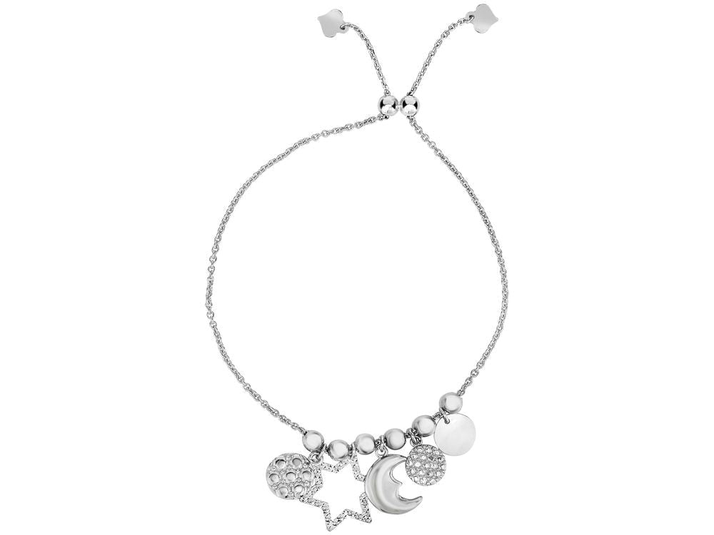 Finejewelers Sterling Silver 9.25 Inch Star Moon 3 Round Disk Charms Friendship Adjustable Bracelet Draw String Clasp