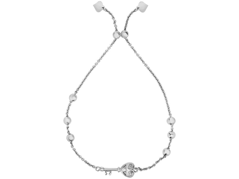 Finejewelers Sterling Silver 9.25 Inch Rhodium CZ Key Charm On Bead Friendship Adjustable Bracelet Draw String Clasp