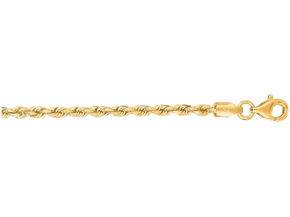 Finejewelers 10 Kt Yellow Gold 10k 7 Inch 2.50mm Solid Bright Cut Royal Rope Chain Bracelet Lobster Clasp