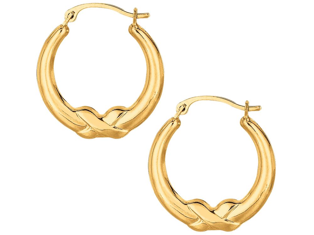 Finejewelers 10 Kt Yellow Gold 10k Graduated Texturedd Open Round Hoop With X Type Fancy