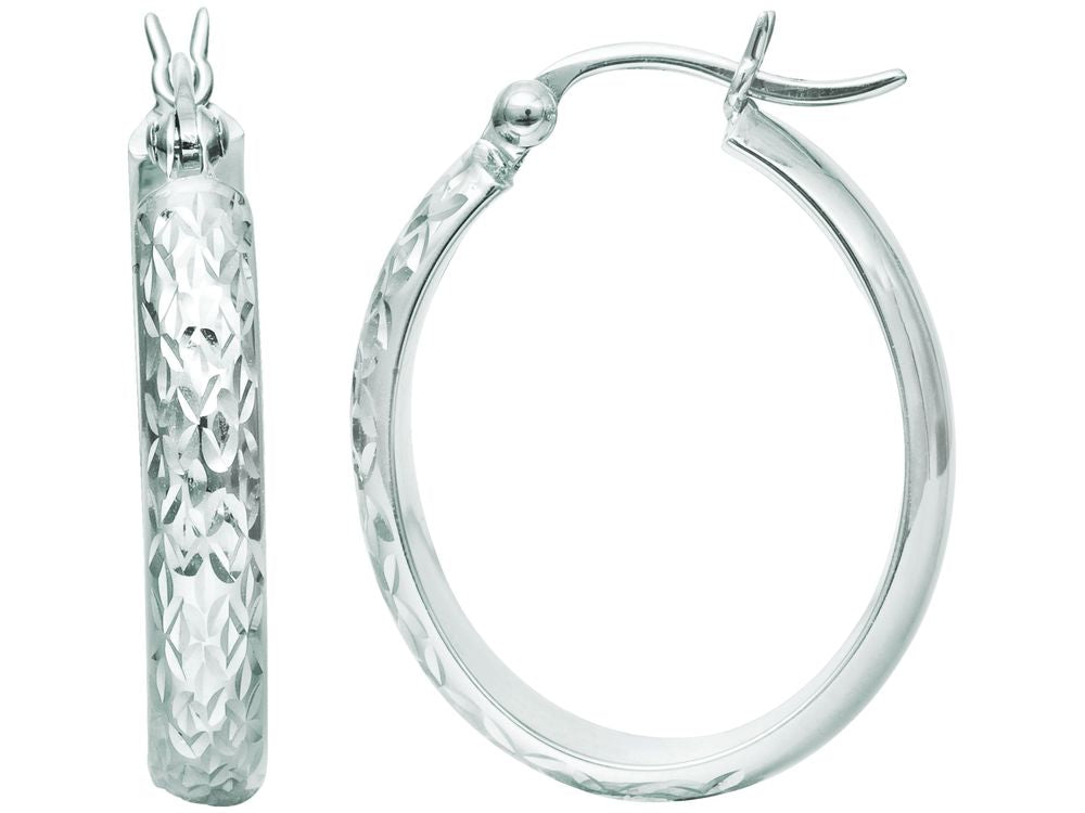 Finejewelers 10 Kt White Gold 10k Wg Bright Cut Fashion Sparkle Earring Hoops