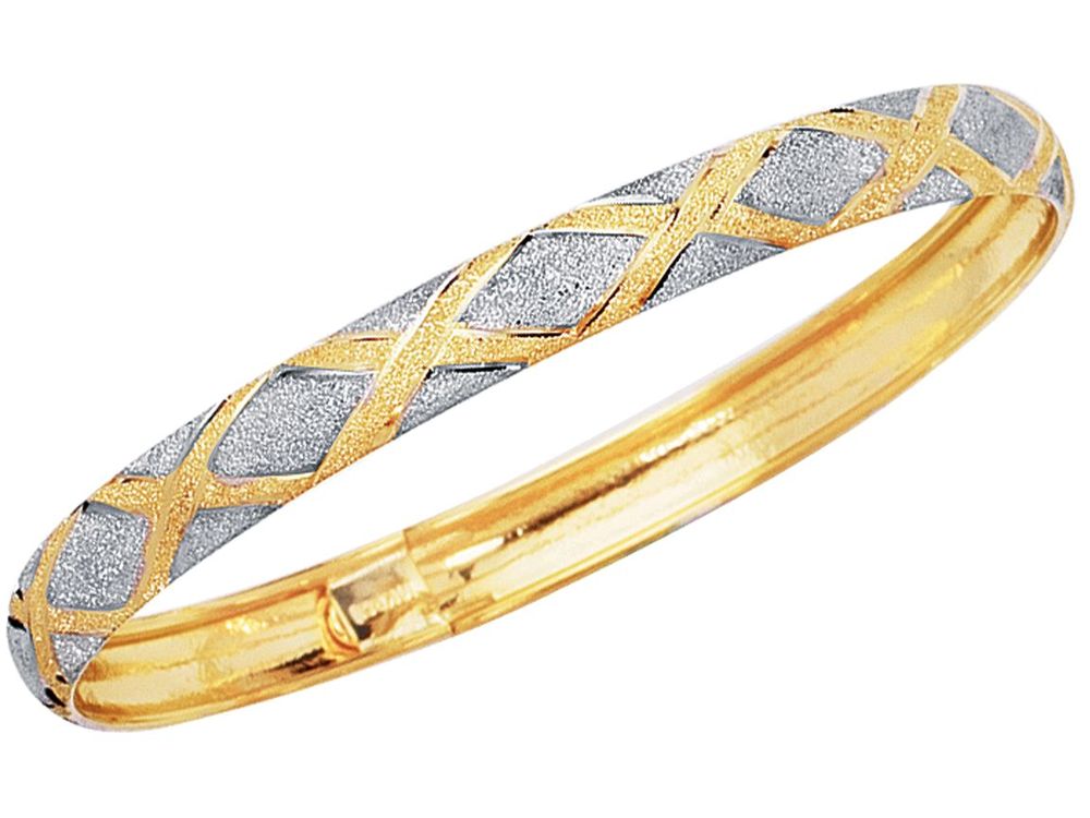 Finejewelers 10 Kt White Gold 10k 7 Inch 6.0mm Textured Flex Bangle With Pattern