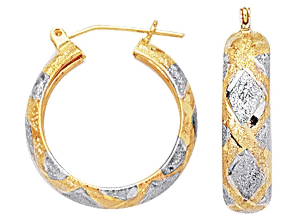 Finejewelers 10 Kt White Gold 10k 6.0mm Bright Cut Textured Hoop Earring