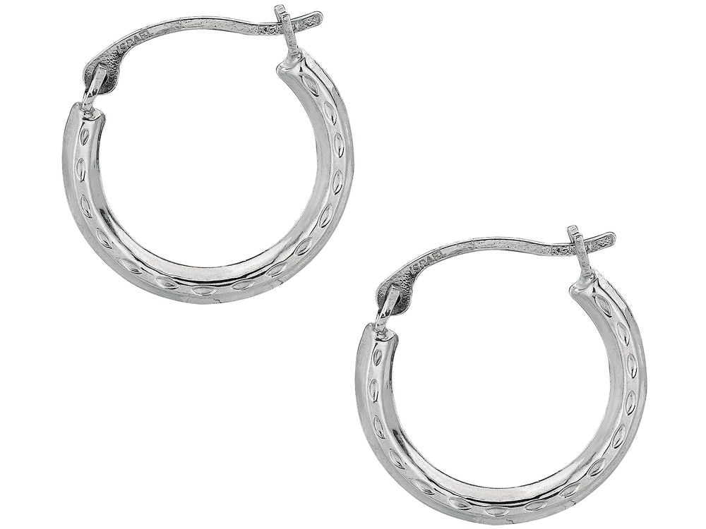 Finejewelers 10 Kt White Gold 10k Bright Cut Small Round Hoop Earring