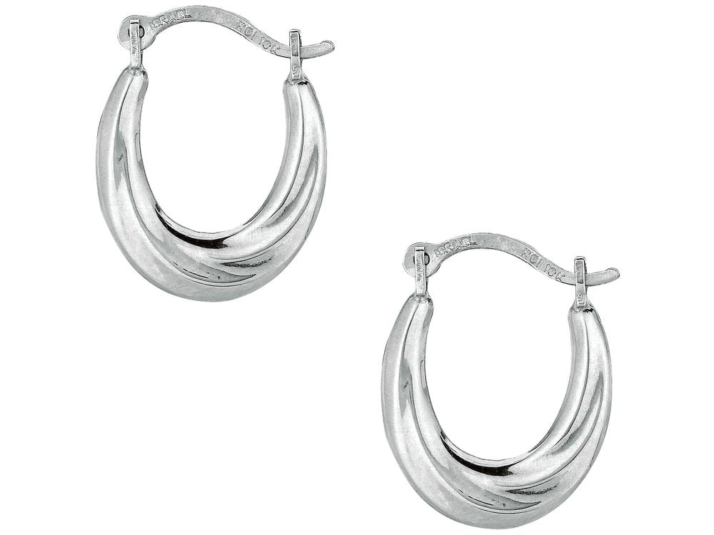 Finejewelers 10 Kt White Gold 10k Graduated Small Oval Hoop Earrings