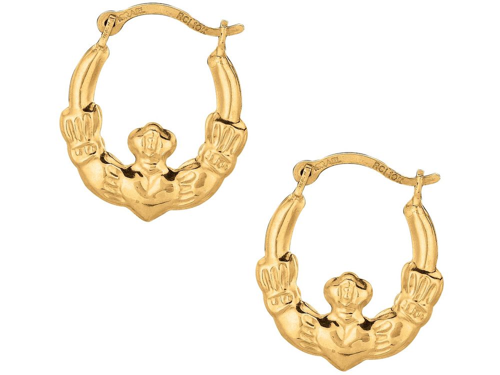 Finejewelers 10 Kt Yellow Gold 10k Textured Round Claddagh Small Hoop Earrings