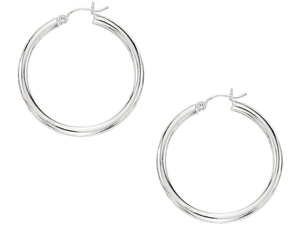 Finejewelers 10 Kt White Gold 10kwg 3x30mm Hoop Earrings