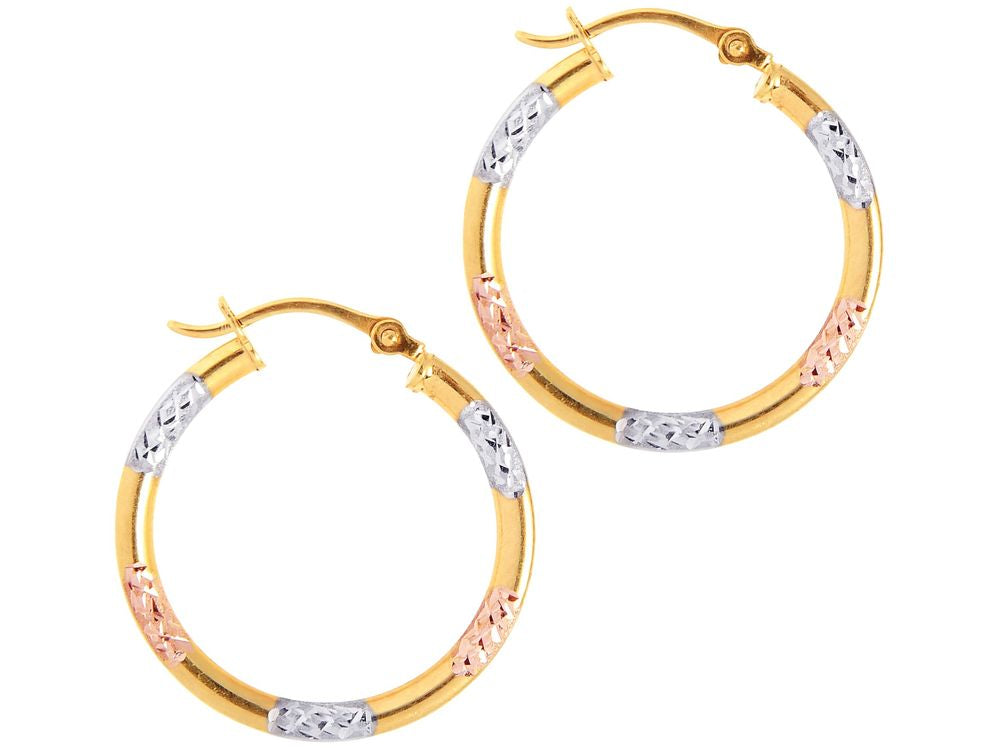 Finejewelers 10 Kt Tri Color Gold 10k Bright Cut Round Hoop Earrings