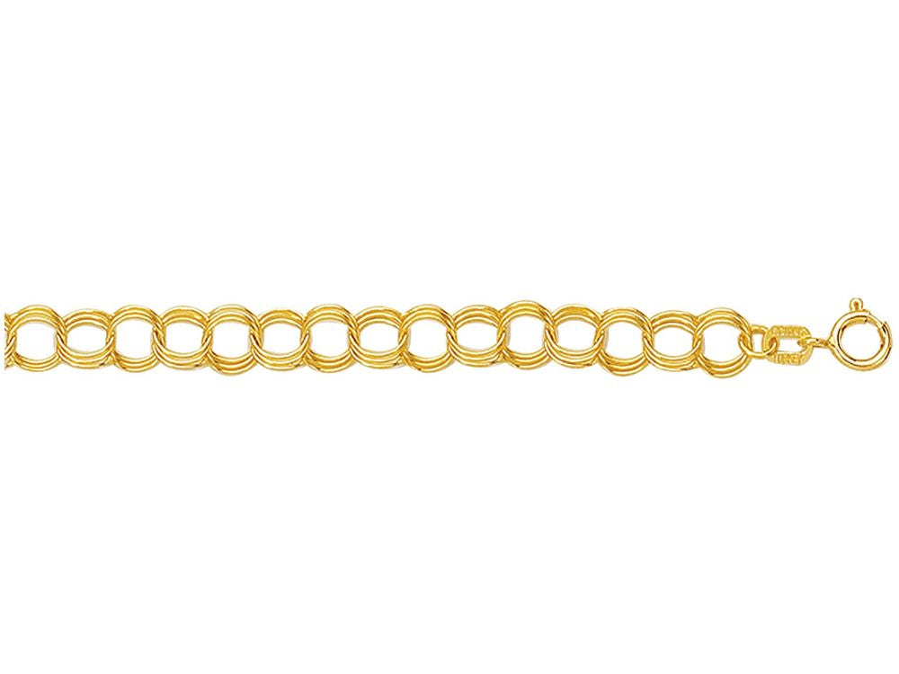 Finejewelers 14 Kt Yellow Gold 7 Inch Bright Cut Triple Link Charm Bracelet With Spring Ring Clasp