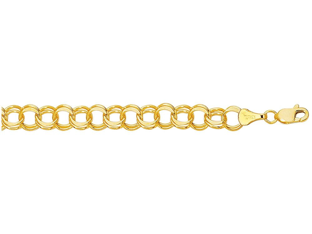 Finejewelers 14 Kt Yellow Gold 7 Inch Bright Cut Double Link Charm Bracelet With Lobster Clasp