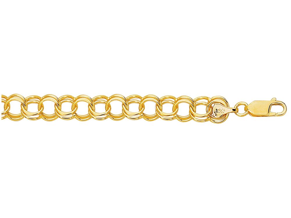 Finejewelers 14 Kt Yellow Gold 7 Inch Bright Cut Double Link Charm Bracelet With Lobster Clasp