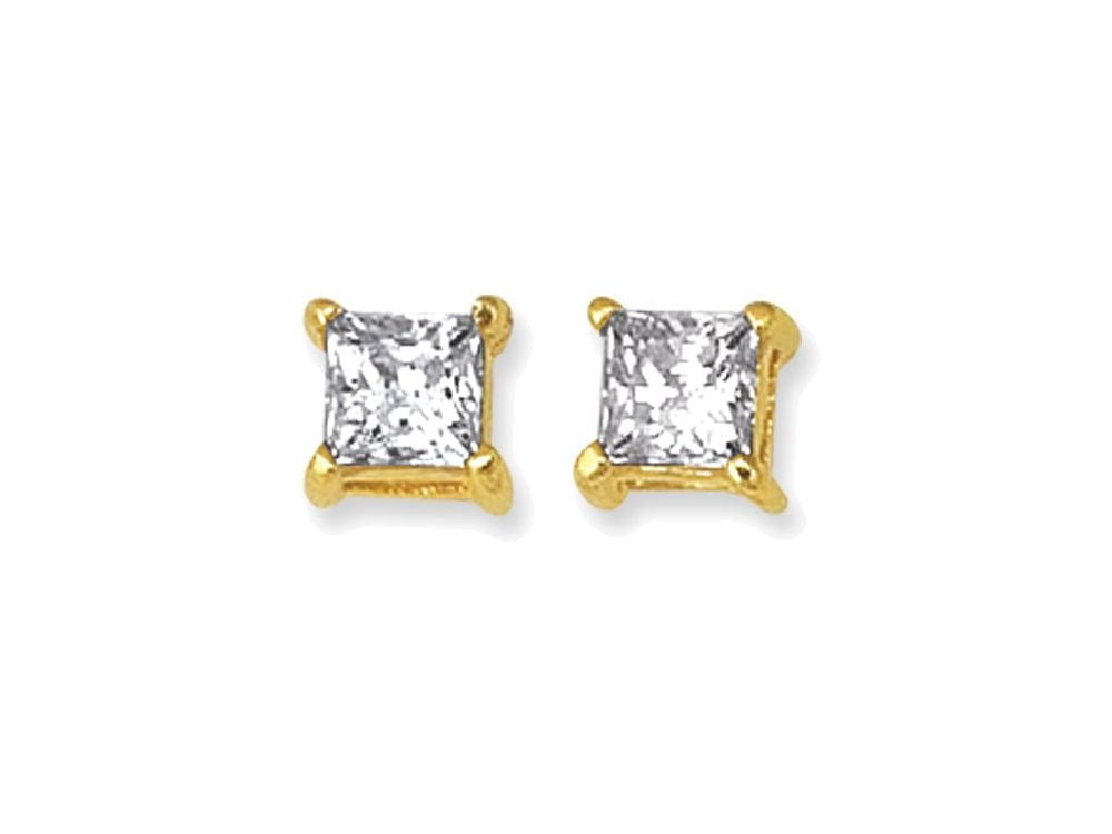 Finejewelers 14 Kt Two Tone Gold 8.0mm Square Faceted Cubic Zirconia Stud Earring