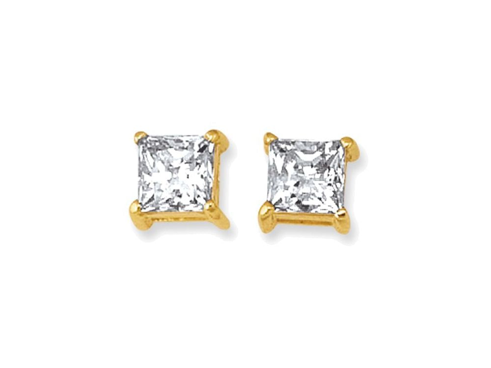Finejewelers 14 Kt Two Tone Gold 5.0mm Square Faceted Cubic Zirconia Stud Earring