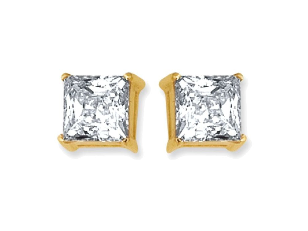 Finejewelers 14 Kt Two Tone Gold 6.0mm Square Faceted Cubic Zirconia Stud Earring