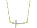 Finejewelers 14 Kt Yellow Gold 18 Inch 0.12ct Side Cross Necklace With Short Curved Side Way Cross