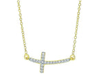 Finejewelers 14 Kt Yellow Gold 18 Inch 0.12ct Side Cross Necklace With Short Curved Side Way Cross